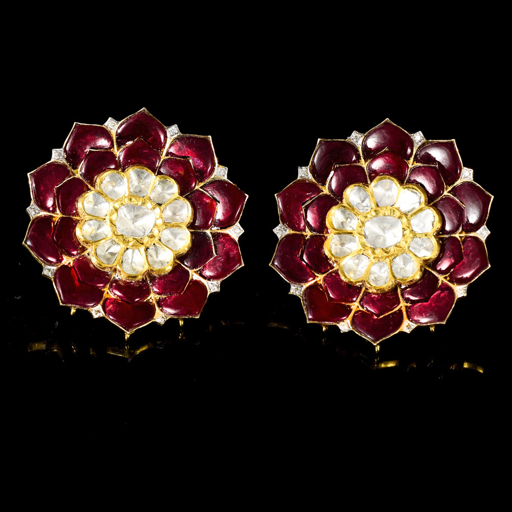 Floral Grandeur: Big Flower Design Tops with Diamonds & Flat Rubies - KME2352