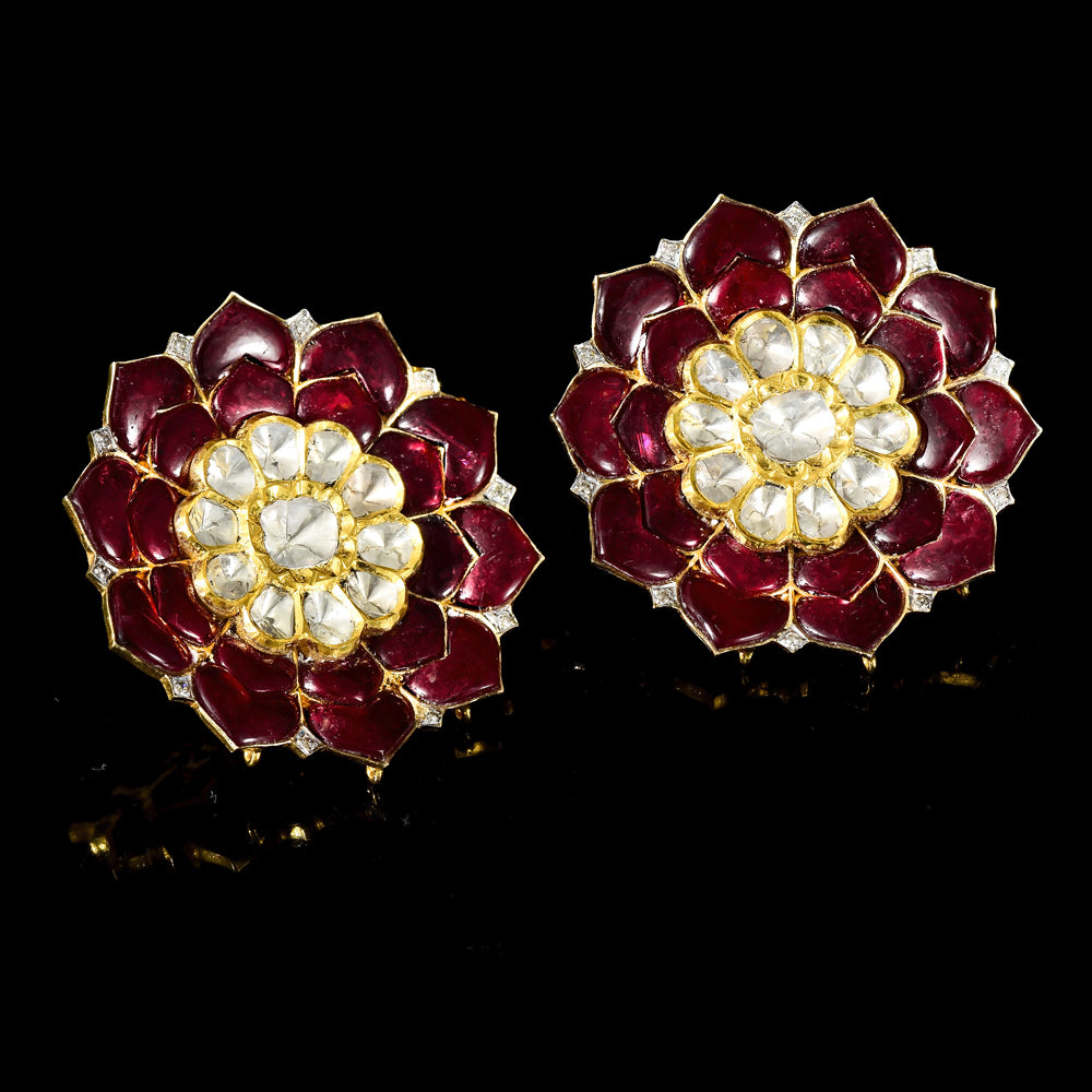 Floral Grandeur: Big Flower Design Tops with Diamonds & Flat Rubies - KME2352