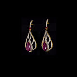 Brilliant diamonds embrace vibrant pear-shaped rubies in an elegant openwork silhouette, creating timeless earrings with graceful contemporary sophistication.(GDE0480)