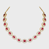 Unveil the epitome of sophistication with our captivating Ruby oval cut necklace and earring pair, adorned with dazzling diamonds.(GDNE0466)