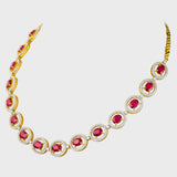 Unveil the epitome of sophistication with our captivating Ruby oval cut necklace and earring pair, adorned with dazzling diamonds.(GDNE0466)