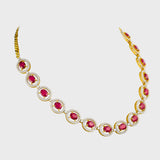 Unveil the epitome of sophistication with our captivating Ruby oval cut necklace and earring pair, adorned with dazzling diamonds.(GDNE0466)