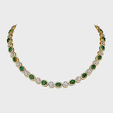Enchant with elegance in our Emerald oval and diamond necklace and earring pair. Each piece exudes timeless sophistication and luxury.(GDNE0470)