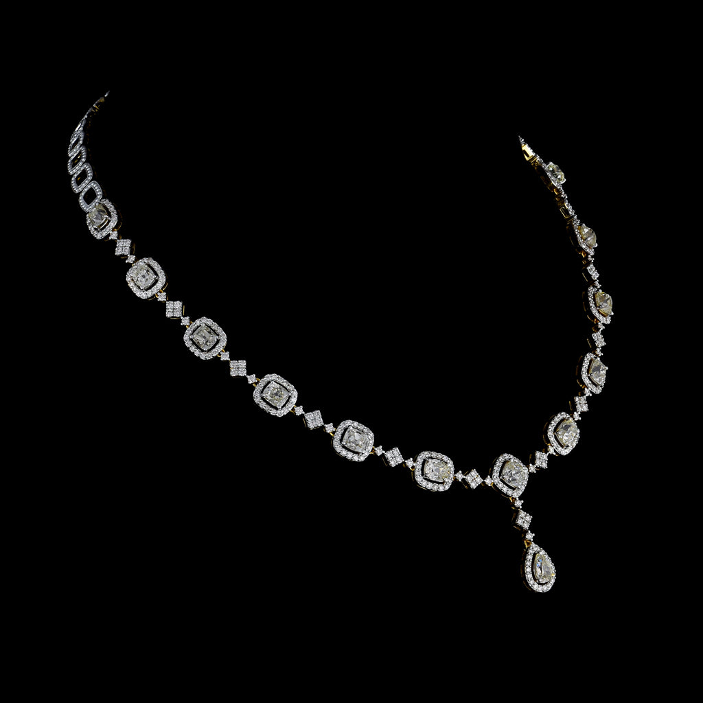 Adorn yourself with elegance and sophistication with our Mutual Cut Diamond and Diamond Round Necklace and Earring Pair - (GDNE0485)