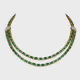 Our double line necklace set features mesmerizing Emerald ovals and dazzling round diamonds, perfectly curated to captivate hearts.(GDNE0488)