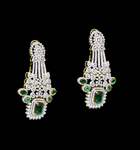 Exude timeless elegance with this stunning diamond and emerald necklace and earring set. A bold designer masterpiece, perfect for grand occasions.(GDNE0510)