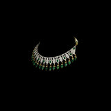 This elegant necklace set features sparkling diamonds and rich green emeralds, beautifully paired with emerald maniya stringing. A perfect blend of classic charm and modern design, ideal for weddings, parties, or special occasions. (GDNE0512)