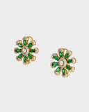 An exquisite necklace and earring set featuring oval emeralds with mutual-cut diamond centres, accented by round diamonds for timeless elegance, luxurious brilliance, and sophisticated charm. (GDNE0535)