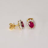 Ruby & Diamond Stud Earrings Classic ruby and diamond stud earrings showcasing vivid rubies surrounded by brilliant diamonds, perfect for adding timeless luxury to every look.(GDNE0547)