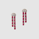 Ruby Radiance Double-Line Necklace Set A captivating double-line necklace showcasing vibrant oval rubies and sparkling diamonds, paired with elegant matching earrings for timeless glamour, sophistication, and luxurious brilliance.(GDNE0548)