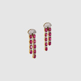 Ruby Radiance Double-Line Necklace Set A captivating double-line necklace showcasing vibrant oval rubies and sparkling diamonds, paired with elegant matching earrings for timeless glamour, sophistication, and luxurious brilliance.(GDNE0548)