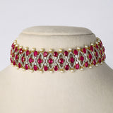 Ruby, Diamond & Pearl Choker An exquisite ruby, diamond, and pearl choker blending royal craftsmanship with contemporary elegance, creating a striking statement for every festive occasion.(GDNE0550)