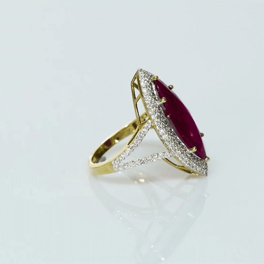 Elegant & Premium Marquise Ruby radiance framed with brilliant round diamonds — a statement of timeless luxury. (GDR0355)