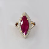 Elegant & Premium Marquise Ruby radiance framed with brilliant round diamonds — a statement of timeless luxury. (GDR0355)