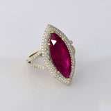 Elegant & Premium Marquise Ruby radiance framed with brilliant round diamonds — a statement of timeless luxury. (GDR0355)