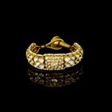 Luxurious handcrafted gold Pounchi Bangle adorned with intricate polki diamond floral motifs and bordered with delicate pearls. A perfect blend of traditional artistry and royal elegance.(KMB0581)