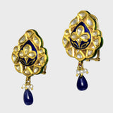 Blue Meena Tops, adorned with uncut diamonds and accented by  sapphire drops. (KME2055)