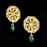 Karnphool earring pair in 18k gold with uncut diamond and emerald maniya. - KME2185