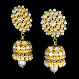 Karnphool eearrings with jhoomki pair in 18k gold and uncut diamond with pearls This Karnphool with Jhoomki pair in Diamond - KME2192