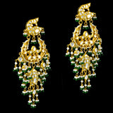 Dazzle in elegance with our Chandbali design long earring pair, adorned with captivating uncut diamonds and lustrous pearls. Inspired by timeless beauty, each piece exudes sophistication and charm, adding a touch of regal allure to any ensemble.(KME2233)