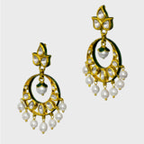 Ekposta Chandbali Earrings with Uncut Diamonds and Pearls - (KME2319)