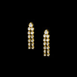 Elegant and timeless, this white two-line connected long necklace and earring pair features dazzling uncut diamonds. Perfect for adding grace and sparkle to weddings, festive events, or special celebrations.(KMNE3590) + (KME2373)