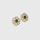 Fusion-style earrings featuring diamond Polki, sparkling round diamonds, and a striking oval-cut emerald at the center. A perfect blend of elegance, tradition, and modern design.(KME2415)
