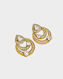 A fusion-style chandbali earring pair crafted with round brilliant diamonds and diamond polki, blending traditional elegance with contemporary finesse. Intricate detailing and graceful curves make it perfect for weddings and festive occasions. (KME2426)