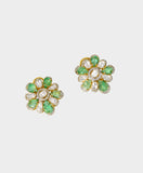 A stunning tops pair featuring diamond polki, round diamonds, and carved emeralds in a fusion design. Blending traditional elegance with contemporary style for a striking statement. (KME2474)