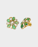 A stunning tops pair featuring diamond polki, round diamonds, and carved emeralds in a fusion design. Blending traditional elegance with contemporary style for a striking statement. (KME2474)