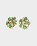 A stunning tops pair featuring diamond polki, round diamonds, and carved emeralds in a fusion design. Blending traditional elegance with contemporary style for a striking statement. (KME2474)