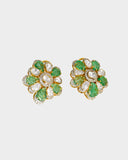 A stunning tops pair featuring diamond polki, round diamonds, and carved emeralds in a fusion design. Blending traditional elegance with contemporary style for a striking statement. (KME2474)