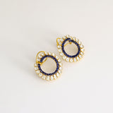 Modern fusion-style earrings featuring sparkling Polki diamonds and rich blue sapphires, crafted to add elegance, charm, and timeless beauty to every look.(KME2485)