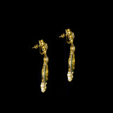 Graceful fusion-style chandbali earrings adorned with Polki diamonds, round diamonds, green stones, and delicate pearls, beautifully crafted for timeless elegance, royal charm, and festive glamour.(KME2520)