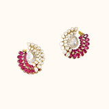 A captivating fusion design showcasing luminous Diamond Polki, sparkling diamonds, and vivid rubies, creating statement earrings perfect for every special occasion.(KME2525)