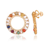 Inspired by tradition, these Navratan and Polki diamond earrings bring vibrant colour, elegance, and timeless charm to every look.(KME2559)