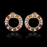 Inspired by tradition, these Navratan and Polki diamond earrings bring vibrant colour, elegance, and timeless charm to every look.(KME2559)