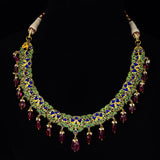 Necklace Set Navratan with S.S. Pearl and Polki Diamond- KMNE2764 + KME1847