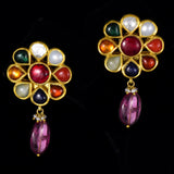 Necklace Set Navratan with S.S. Pearl and Polki Diamond- KMNE2764 + KME1847