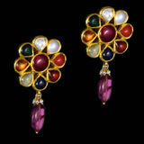 Necklace Set Navratan with S.S. Pearl and Polki Diamond- KMNE2764 + KME1847