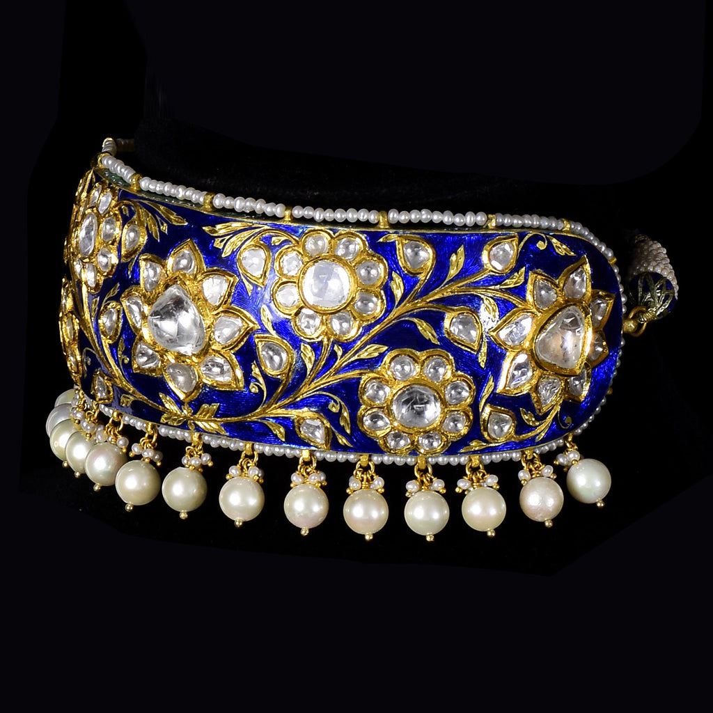 Necklace with Uncut Polki Diamond, Japanese Pearls and Pearls-KMNE2831