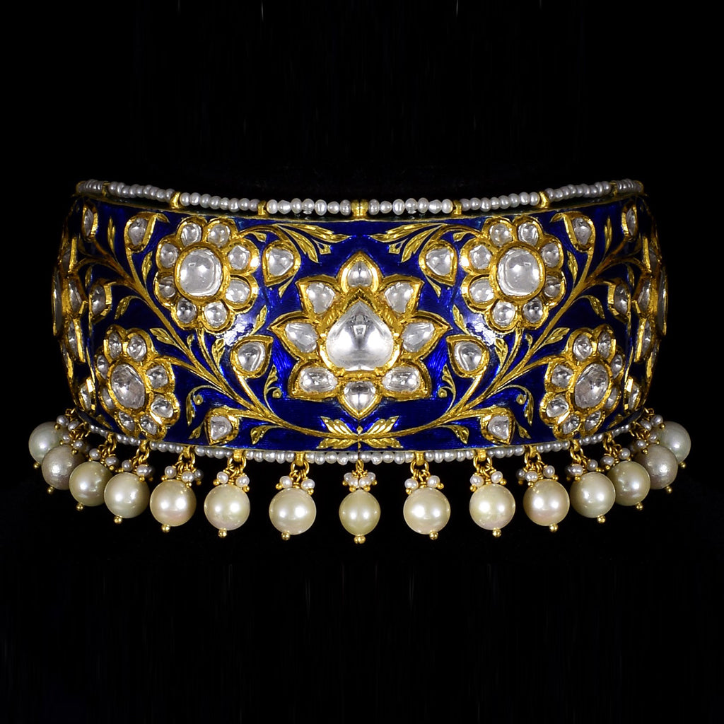 Necklace with Uncut Polki Diamond, Japanese Pearls and Pearls-KMNE2831