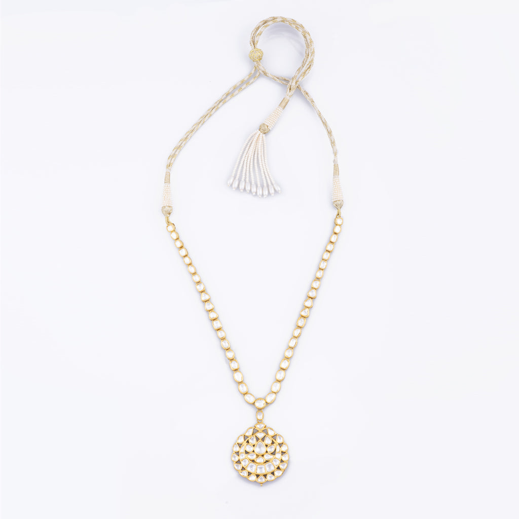 Single line necklace and earring pair with Diamond polki  KMNE2925