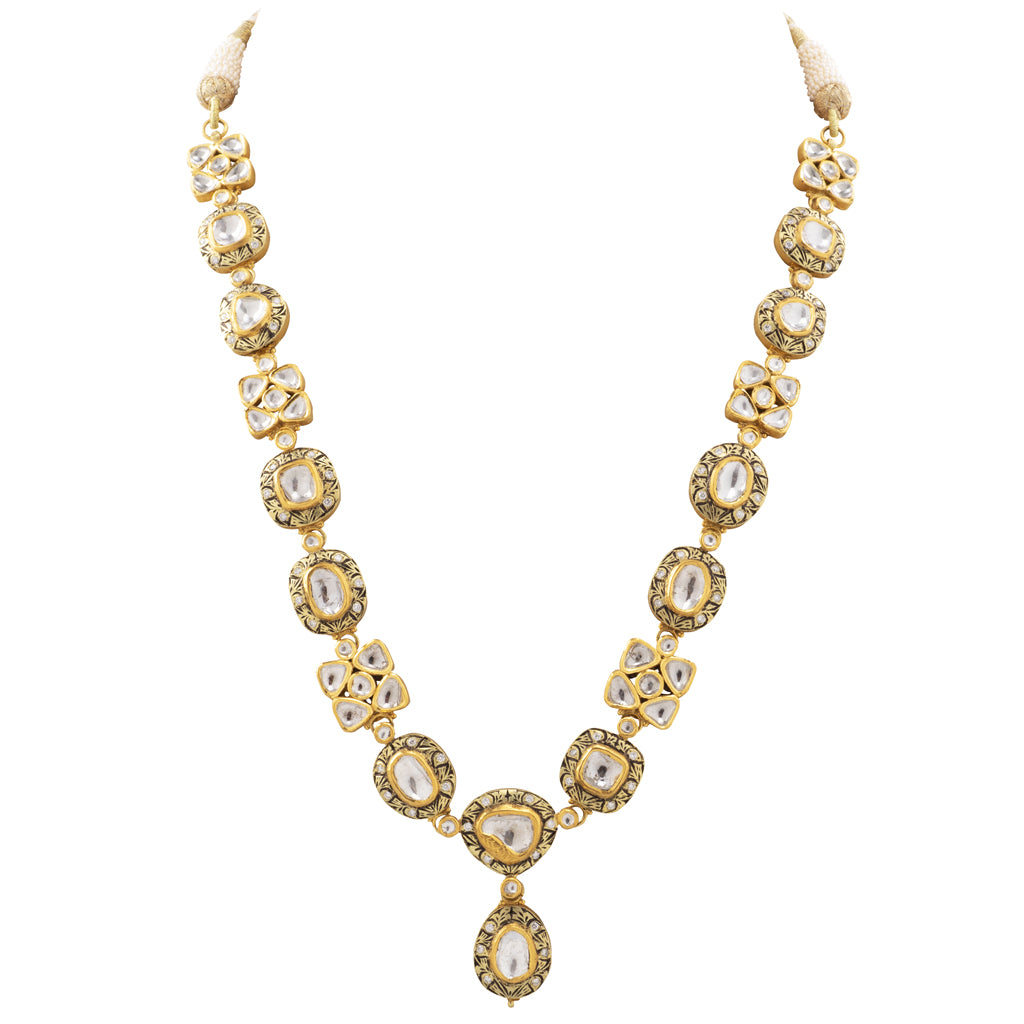 Ekposta necklace with earring pair in partash work with Diamond polki and Diamond round KMNE2944