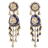 Necklace (hasli) and jhoomki pair in blue meena with 18k gold and  uncut diamonds and pearls , it’s perfect for traditional Indian attire to modern western wear - KMNE2947