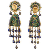 Necklace (hasli) and jhoomki pair in blue meena with 18k gold and  uncut diamonds and pearls , it’s perfect for traditional Indian attire to modern western wear - KMNE2947