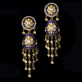 Necklace (hasli) and jhoomki pair in blue meena with 18k gold and  uncut diamonds and pearls , it’s perfect for traditional Indian attire to modern western wear - KMNE2947