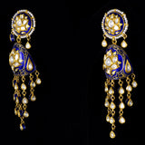 Necklace (hasli) and jhoomki pair in blue meena with 18k gold and  uncut diamonds and pearls , it’s perfect for traditional Indian attire to modern western wear - KMNE2947