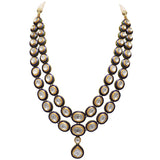 Blue meena big polki double line necklace with earring pair KMNE2970