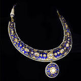 Blue meena flat hasli with earring pair with Diamond polki  KMNE2971